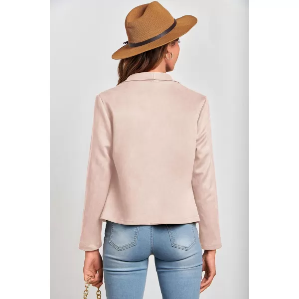 PRETTYGARDEN Womens Faux Suede Jackets 2024 Fall Clothes Long Sleeve Open Front Cropped Coat OutwearBeige Apricot