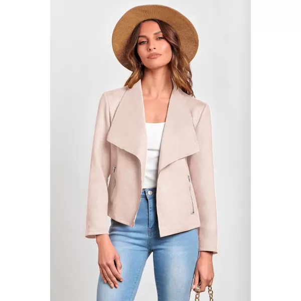 PRETTYGARDEN Womens Faux Suede Jackets 2024 Fall Clothes Long Sleeve Open Front Cropped Coat OutwearBeige Apricot