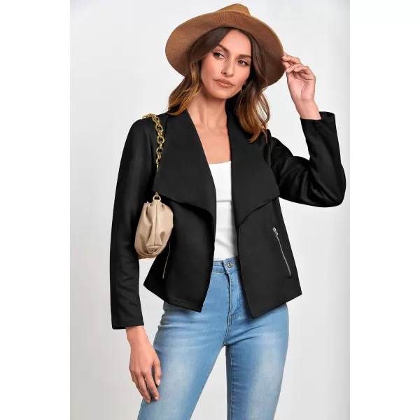 PRETTYGARDEN Womens Faux Suede Jackets 2024 Fall Clothes Long Sleeve Open Front Cropped Coat OutwearBlack