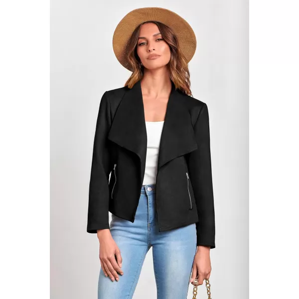 PRETTYGARDEN Womens Faux Suede Jackets 2024 Fall Clothes Long Sleeve Open Front Cropped Coat OutwearBlack