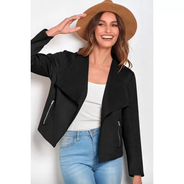 PRETTYGARDEN Womens Faux Suede Jackets 2024 Fall Clothes Long Sleeve Open Front Cropped Coat OutwearBlack