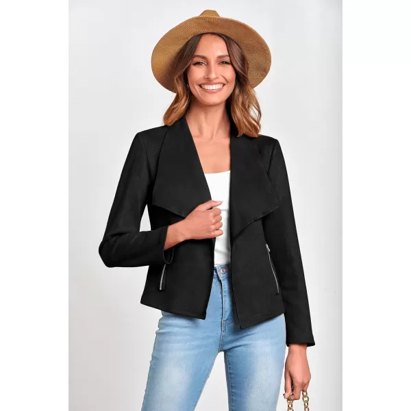 PRETTYGARDEN Womens Faux Suede Jackets 2024 Fall Clothes Long Sleeve Open Front Cropped Coat OutwearBlack