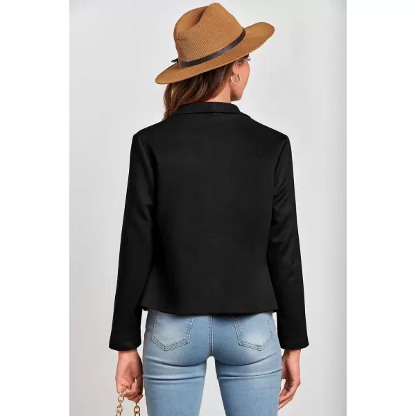 PRETTYGARDEN Womens Faux Suede Jackets 2024 Fall Clothes Long Sleeve Open Front Cropped Coat OutwearBlack