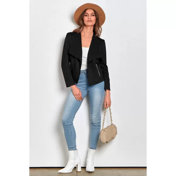 PRETTYGARDEN Womens Faux Suede Jackets 2024 Fall Clothes Long Sleeve Open Front Cropped Coat OutwearBlack