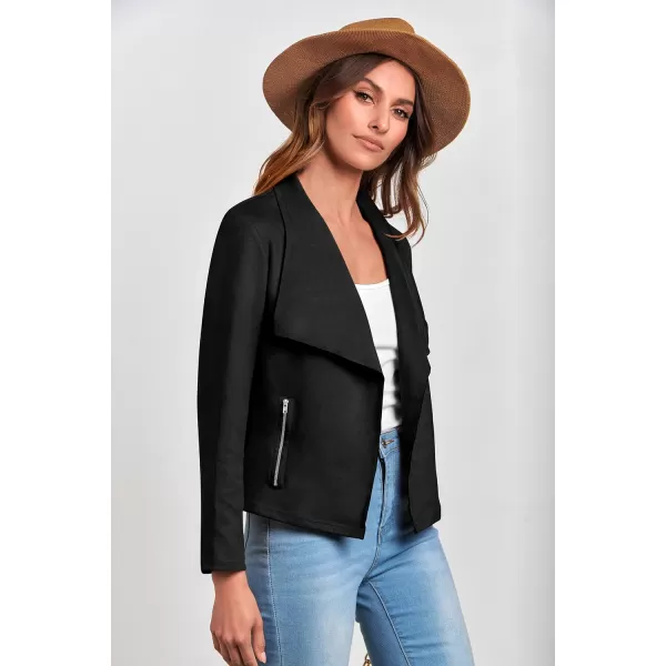PRETTYGARDEN Womens Faux Suede Jackets 2024 Fall Clothes Long Sleeve Open Front Cropped Coat OutwearBlack