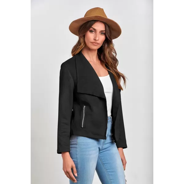 PRETTYGARDEN Womens Faux Suede Jackets 2024 Fall Clothes Long Sleeve Open Front Cropped Coat OutwearBlack