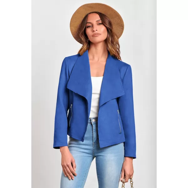 PRETTYGARDEN Womens Faux Suede Jackets 2024 Fall Clothes Long Sleeve Open Front Cropped Coat OutwearBlue