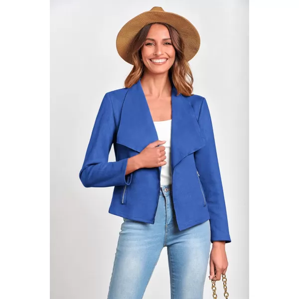 PRETTYGARDEN Womens Faux Suede Jackets 2024 Fall Clothes Long Sleeve Open Front Cropped Coat OutwearBlue