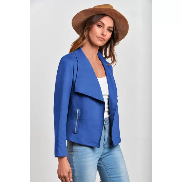 PRETTYGARDEN Womens Faux Suede Jackets 2024 Fall Clothes Long Sleeve Open Front Cropped Coat OutwearBlue