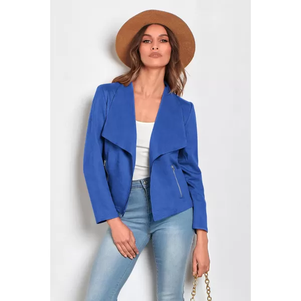 PRETTYGARDEN Womens Faux Suede Jackets 2024 Fall Clothes Long Sleeve Open Front Cropped Coat OutwearBlue
