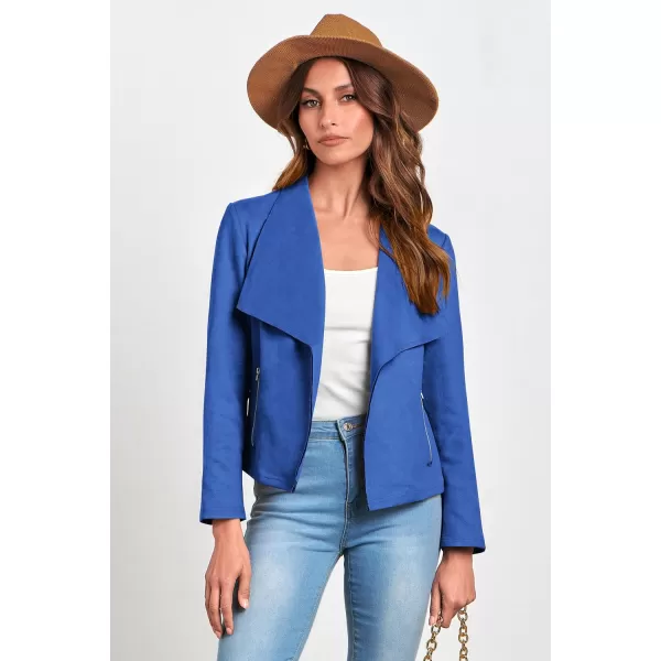 PRETTYGARDEN Womens Faux Suede Jackets 2024 Fall Clothes Long Sleeve Open Front Cropped Coat OutwearBlue