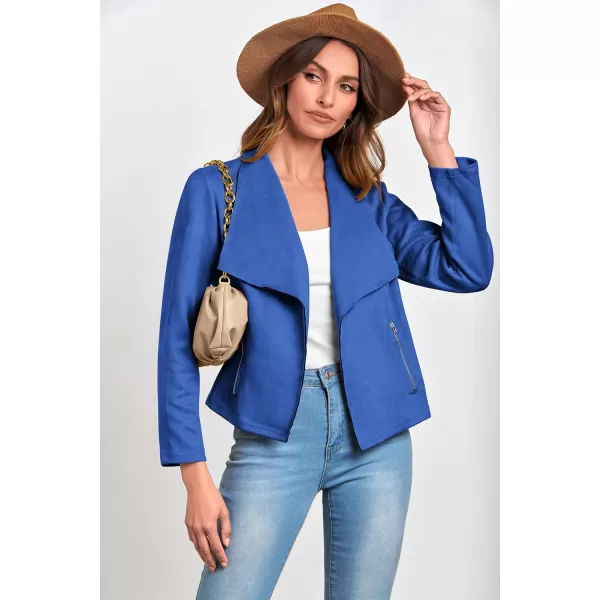 PRETTYGARDEN Womens Faux Suede Jackets 2024 Fall Clothes Long Sleeve Open Front Cropped Coat OutwearBlue