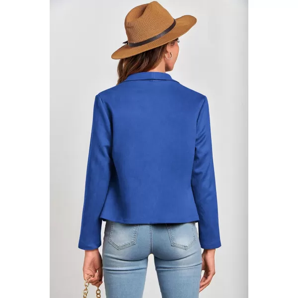 PRETTYGARDEN Womens Faux Suede Jackets 2024 Fall Clothes Long Sleeve Open Front Cropped Coat OutwearBlue