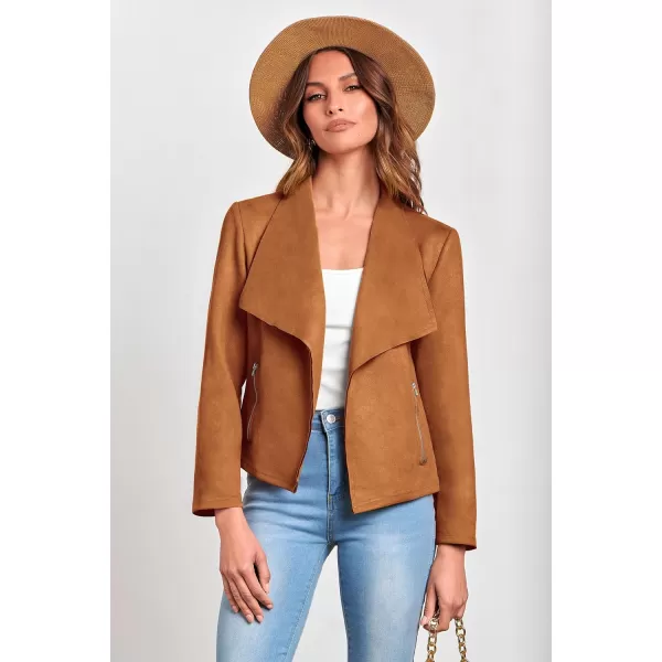PRETTYGARDEN Womens Faux Suede Jackets 2024 Fall Clothes Long Sleeve Open Front Cropped Coat OutwearBrown
