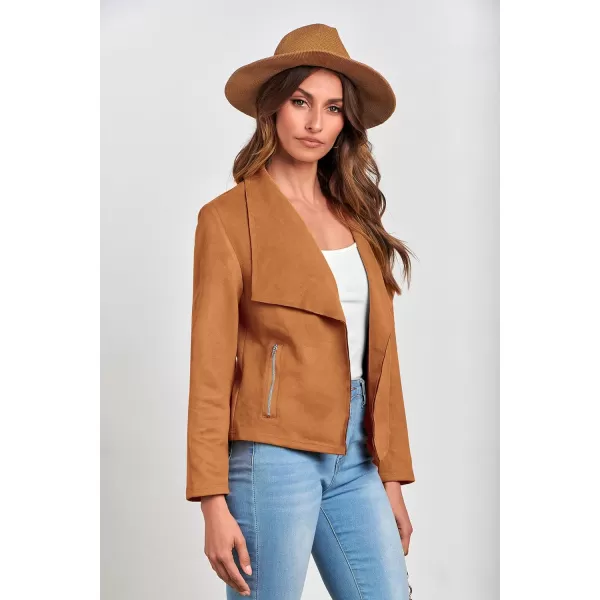 PRETTYGARDEN Womens Faux Suede Jackets 2024 Fall Clothes Long Sleeve Open Front Cropped Coat OutwearBrown
