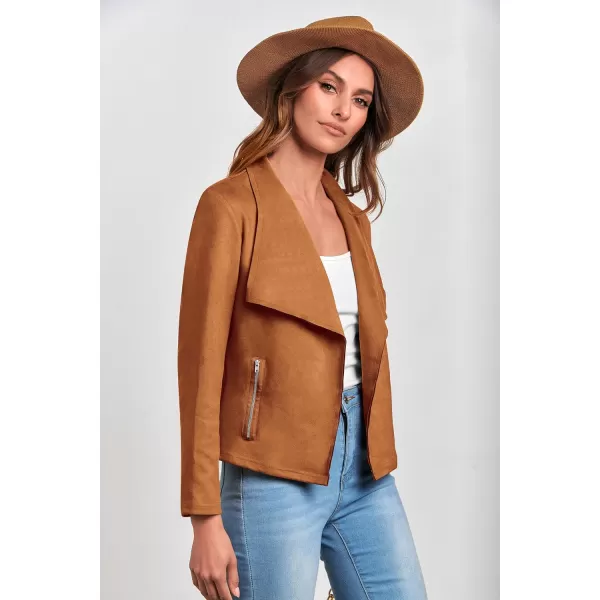 PRETTYGARDEN Womens Faux Suede Jackets 2024 Fall Clothes Long Sleeve Open Front Cropped Coat OutwearBrown