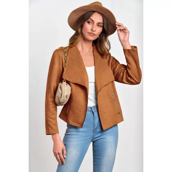 PRETTYGARDEN Womens Faux Suede Jackets 2024 Fall Clothes Long Sleeve Open Front Cropped Coat OutwearBrown