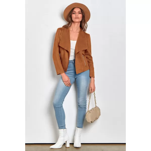 PRETTYGARDEN Womens Faux Suede Jackets 2024 Fall Clothes Long Sleeve Open Front Cropped Coat OutwearBrown