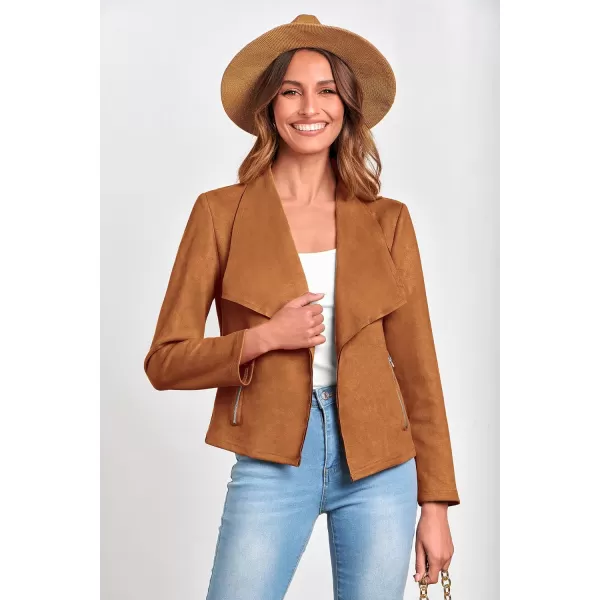 PRETTYGARDEN Womens Faux Suede Jackets 2024 Fall Clothes Long Sleeve Open Front Cropped Coat OutwearBrown