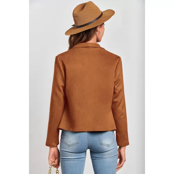 PRETTYGARDEN Womens Faux Suede Jackets 2024 Fall Clothes Long Sleeve Open Front Cropped Coat OutwearBrown