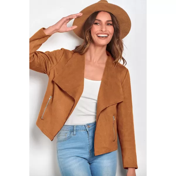 PRETTYGARDEN Womens Faux Suede Jackets 2024 Fall Clothes Long Sleeve Open Front Cropped Coat OutwearBrown