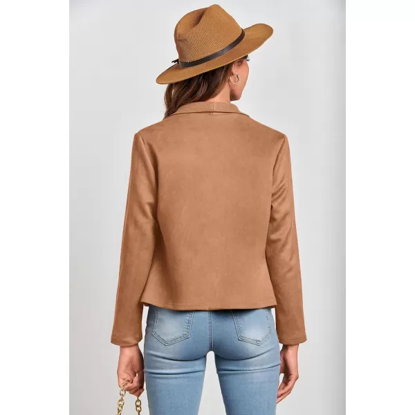 PRETTYGARDEN Womens Faux Suede Jackets 2024 Fall Clothes Long Sleeve Open Front Cropped Coat OutwearCamel