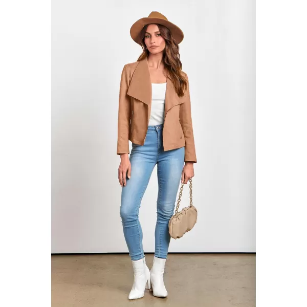 PRETTYGARDEN Womens Faux Suede Jackets 2024 Fall Clothes Long Sleeve Open Front Cropped Coat OutwearCamel