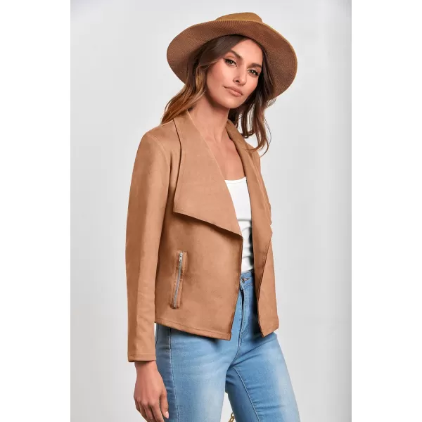 PRETTYGARDEN Womens Faux Suede Jackets 2024 Fall Clothes Long Sleeve Open Front Cropped Coat OutwearCamel