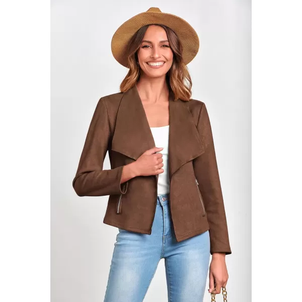 PRETTYGARDEN Womens Faux Suede Jackets 2024 Fall Clothes Long Sleeve Open Front Cropped Coat OutwearCoffee