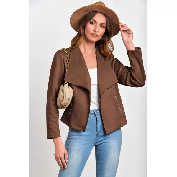 PRETTYGARDEN Womens Faux Suede Jackets 2024 Fall Clothes Long Sleeve Open Front Cropped Coat OutwearCoffee