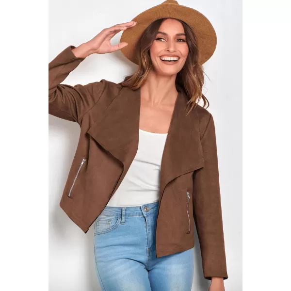 PRETTYGARDEN Womens Faux Suede Jackets 2024 Fall Clothes Long Sleeve Open Front Cropped Coat OutwearCoffee