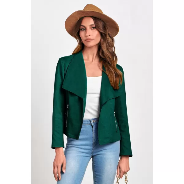 PRETTYGARDEN Womens Faux Suede Jackets 2024 Fall Clothes Long Sleeve Open Front Cropped Coat OutwearDark Green