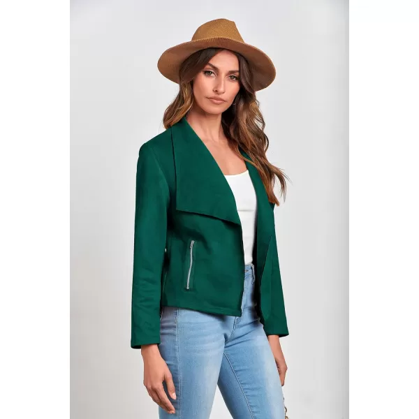 PRETTYGARDEN Womens Faux Suede Jackets 2024 Fall Clothes Long Sleeve Open Front Cropped Coat OutwearDark Green