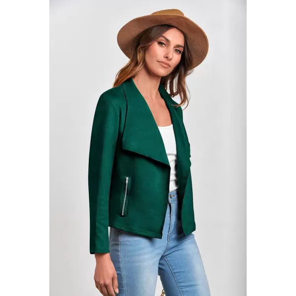 PRETTYGARDEN Womens Faux Suede Jackets 2024 Fall Clothes Long Sleeve Open Front Cropped Coat OutwearDark Green