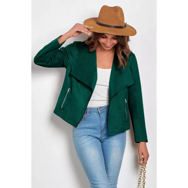 PRETTYGARDEN Womens Faux Suede Jackets 2024 Fall Clothes Long Sleeve Open Front Cropped Coat OutwearDark Green