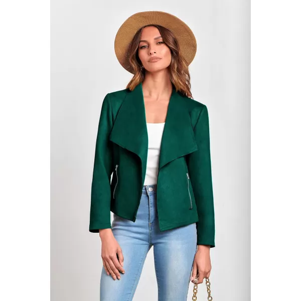 PRETTYGARDEN Womens Faux Suede Jackets 2024 Fall Clothes Long Sleeve Open Front Cropped Coat OutwearDark Green