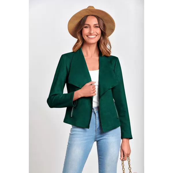 PRETTYGARDEN Womens Faux Suede Jackets 2024 Fall Clothes Long Sleeve Open Front Cropped Coat OutwearDark Green