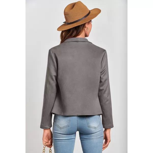 PRETTYGARDEN Womens Faux Suede Jackets 2024 Fall Clothes Long Sleeve Open Front Cropped Coat OutwearGrey