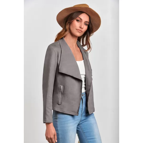 PRETTYGARDEN Womens Faux Suede Jackets 2024 Fall Clothes Long Sleeve Open Front Cropped Coat OutwearGrey