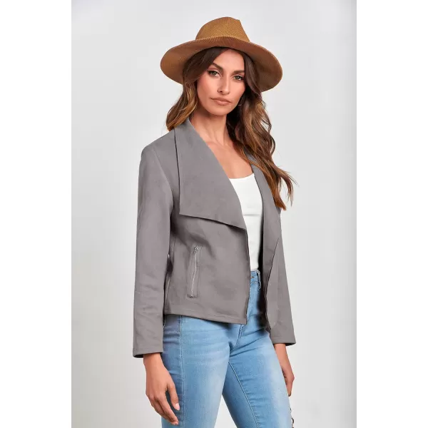 PRETTYGARDEN Womens Faux Suede Jackets 2024 Fall Clothes Long Sleeve Open Front Cropped Coat OutwearGrey