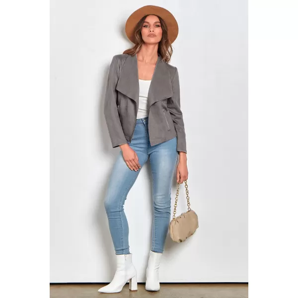 PRETTYGARDEN Womens Faux Suede Jackets 2024 Fall Clothes Long Sleeve Open Front Cropped Coat OutwearGrey