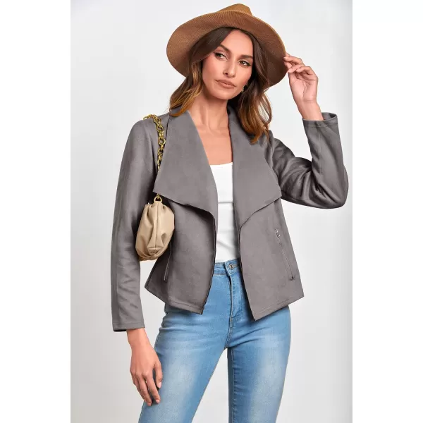 PRETTYGARDEN Womens Faux Suede Jackets 2024 Fall Clothes Long Sleeve Open Front Cropped Coat OutwearGrey
