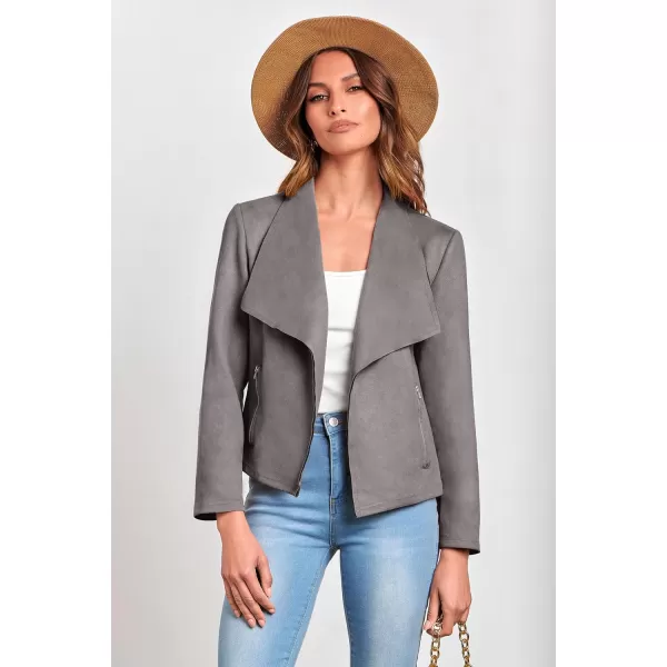 PRETTYGARDEN Womens Faux Suede Jackets 2024 Fall Clothes Long Sleeve Open Front Cropped Coat OutwearGrey