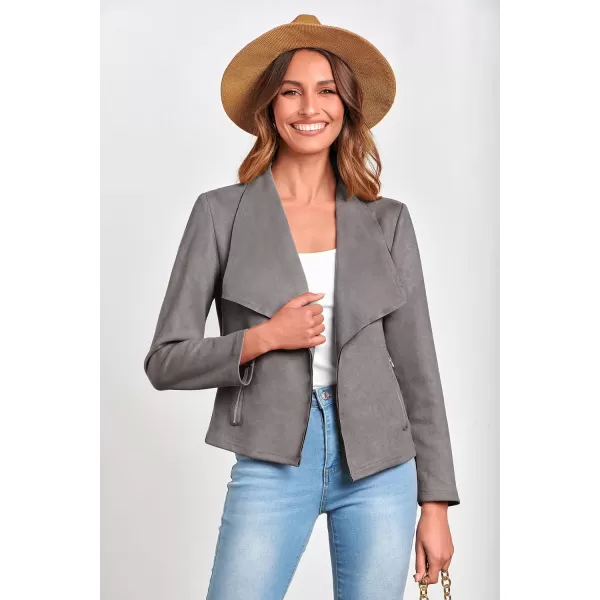 PRETTYGARDEN Womens Faux Suede Jackets 2024 Fall Clothes Long Sleeve Open Front Cropped Coat OutwearGrey