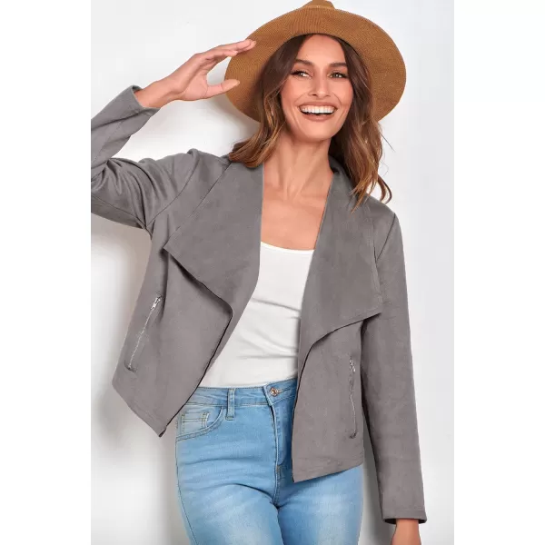 PRETTYGARDEN Womens Faux Suede Jackets 2024 Fall Clothes Long Sleeve Open Front Cropped Coat OutwearGrey