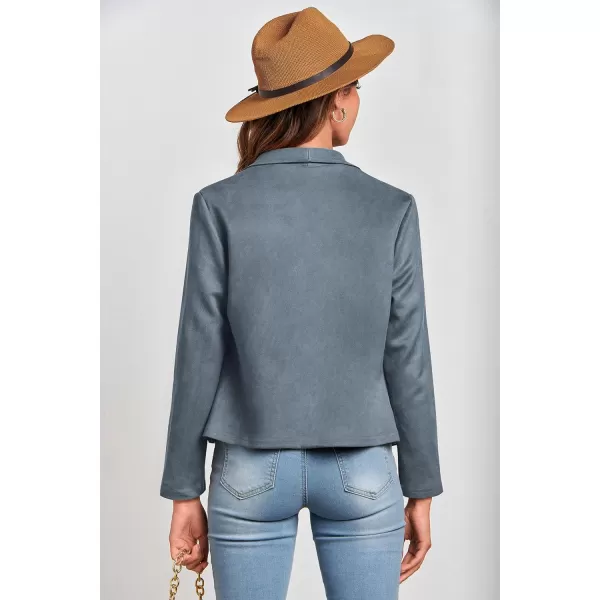 PRETTYGARDEN Womens Faux Suede Jackets 2024 Fall Clothes Long Sleeve Open Front Cropped Coat OutwearGrey Blue