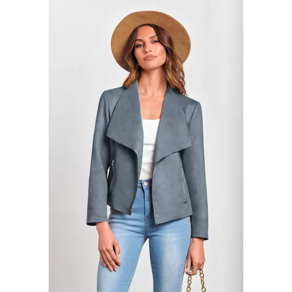 PRETTYGARDEN Womens Faux Suede Jackets 2024 Fall Clothes Long Sleeve Open Front Cropped Coat OutwearGrey Blue