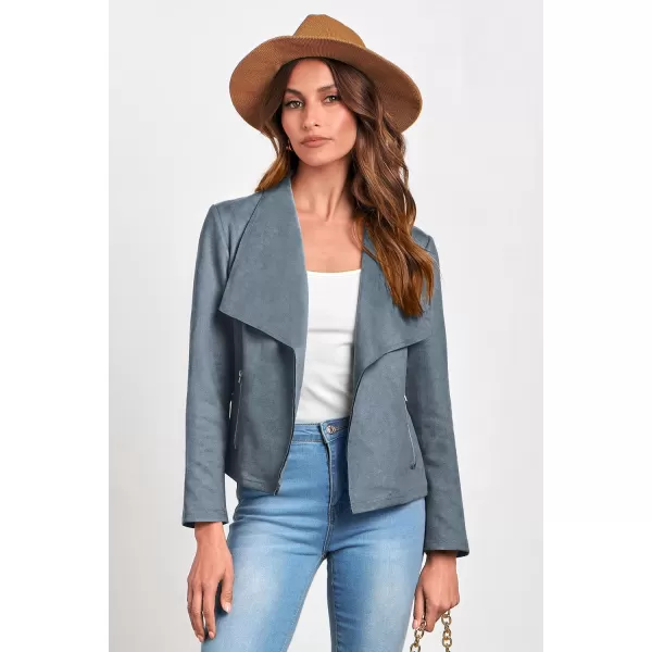 PRETTYGARDEN Womens Faux Suede Jackets 2024 Fall Clothes Long Sleeve Open Front Cropped Coat OutwearGrey Blue