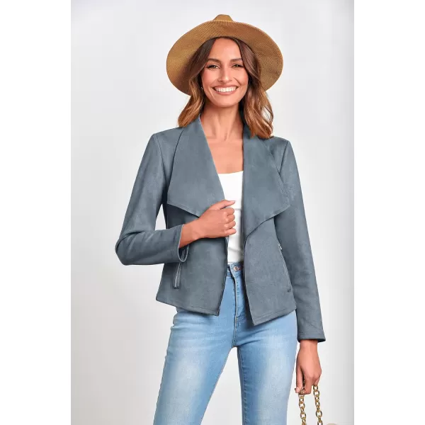 PRETTYGARDEN Womens Faux Suede Jackets 2024 Fall Clothes Long Sleeve Open Front Cropped Coat OutwearGrey Blue