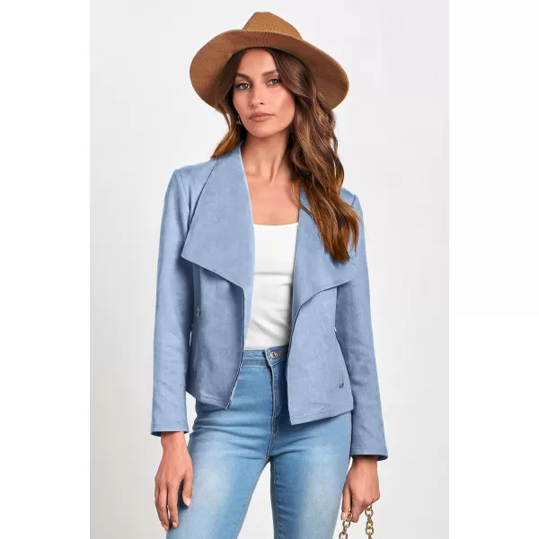 PRETTYGARDEN Womens Faux Suede Jackets 2024 Fall Clothes Long Sleeve Open Front Cropped Coat OutwearLight Blue